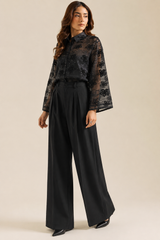 Black Embroidered Shirt with Inner