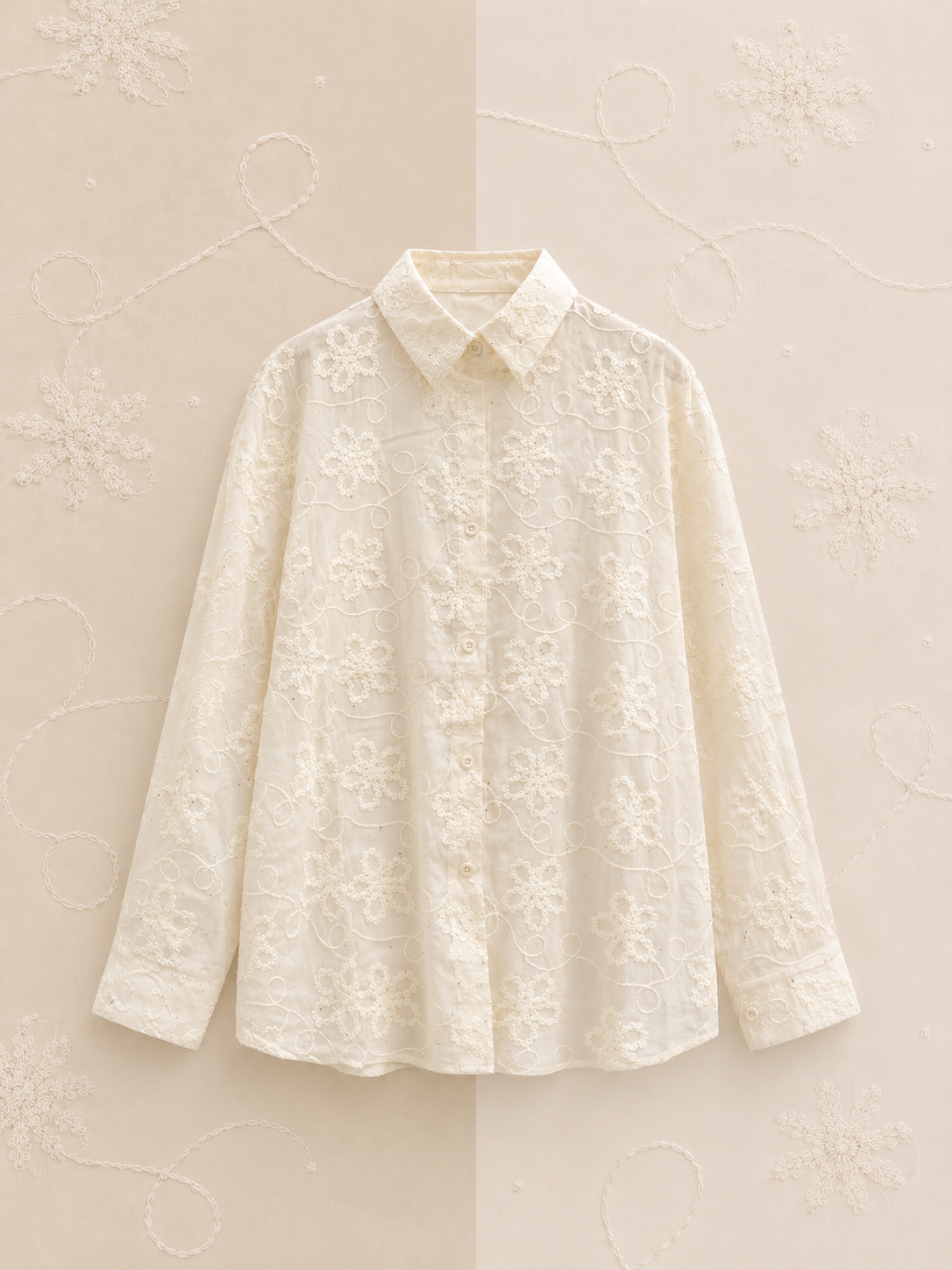 Beige Embroidered Shirt with Inner