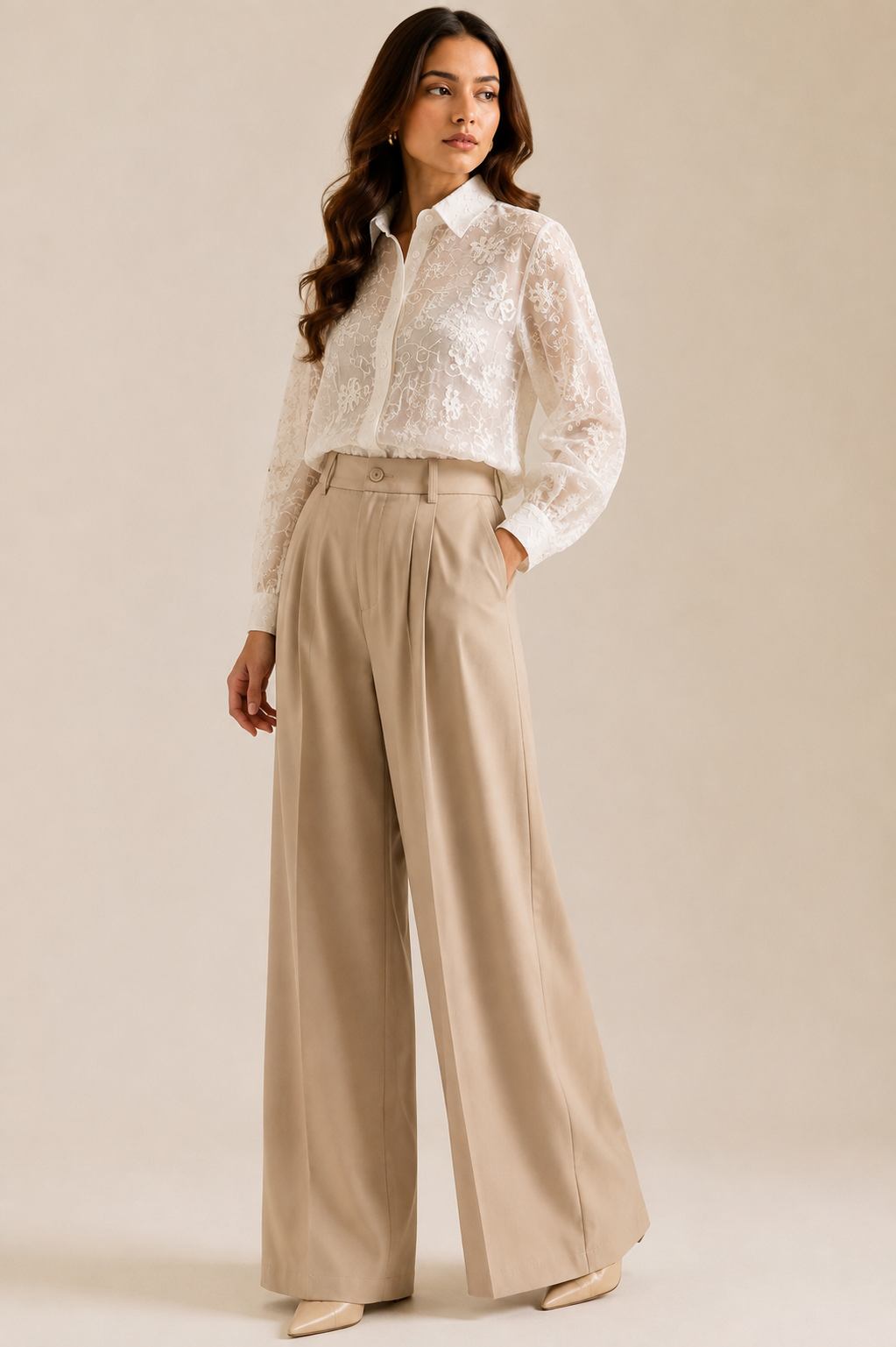 Beige Embroidered Shirt with Inner