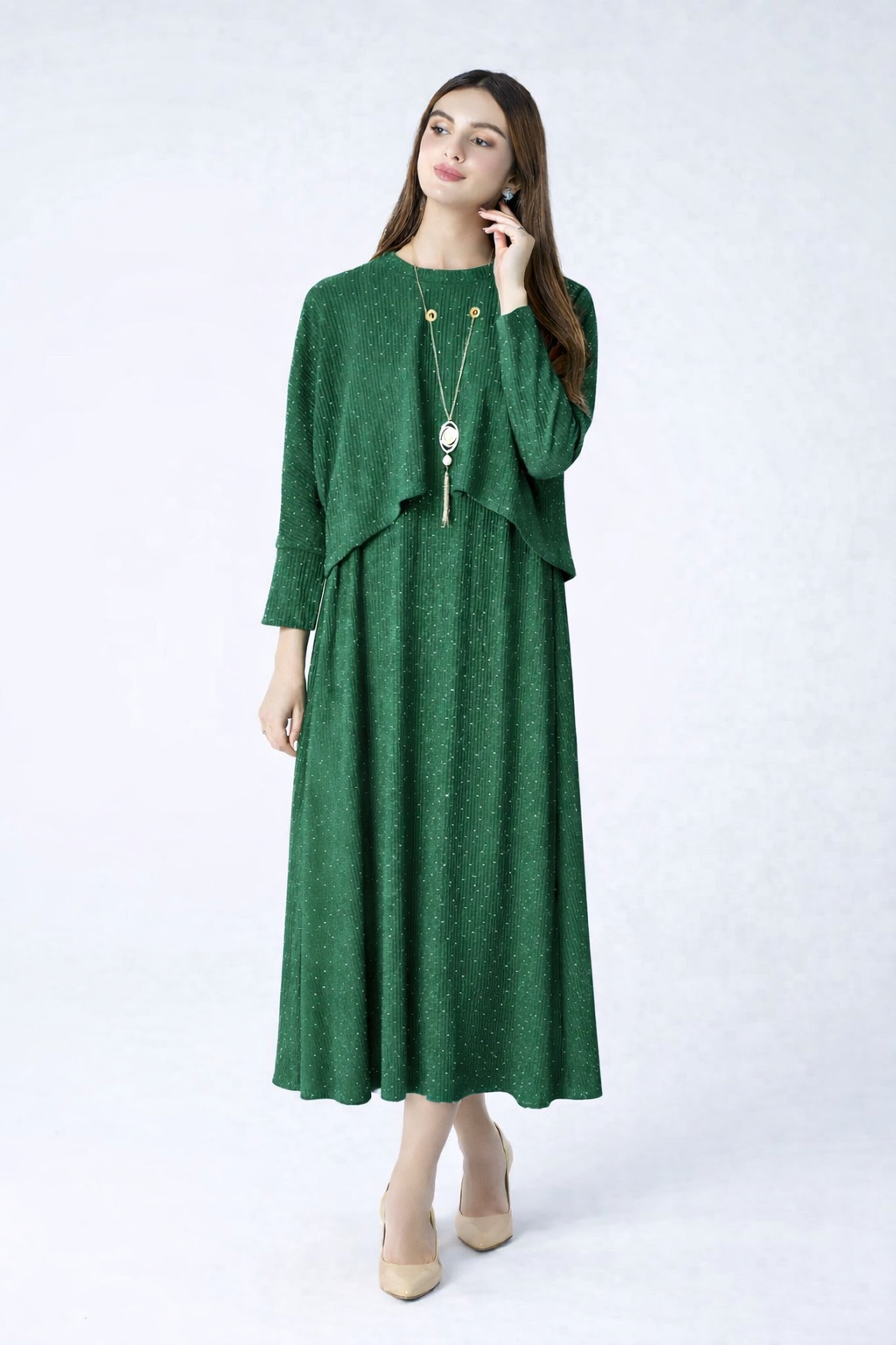 Emerald Green Rhinestone Cape Frock