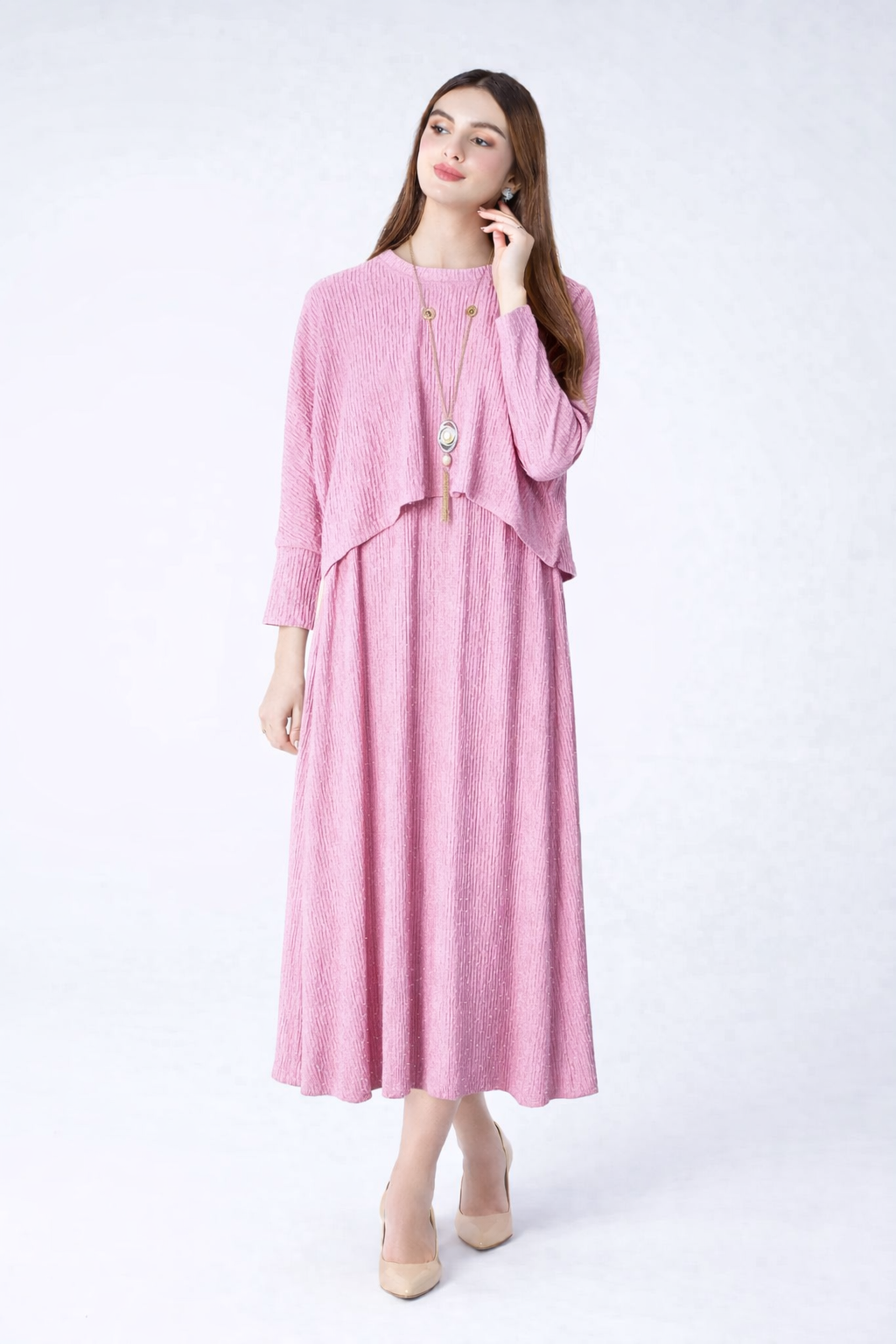 Baby Pink Rhinestone Cape Frock