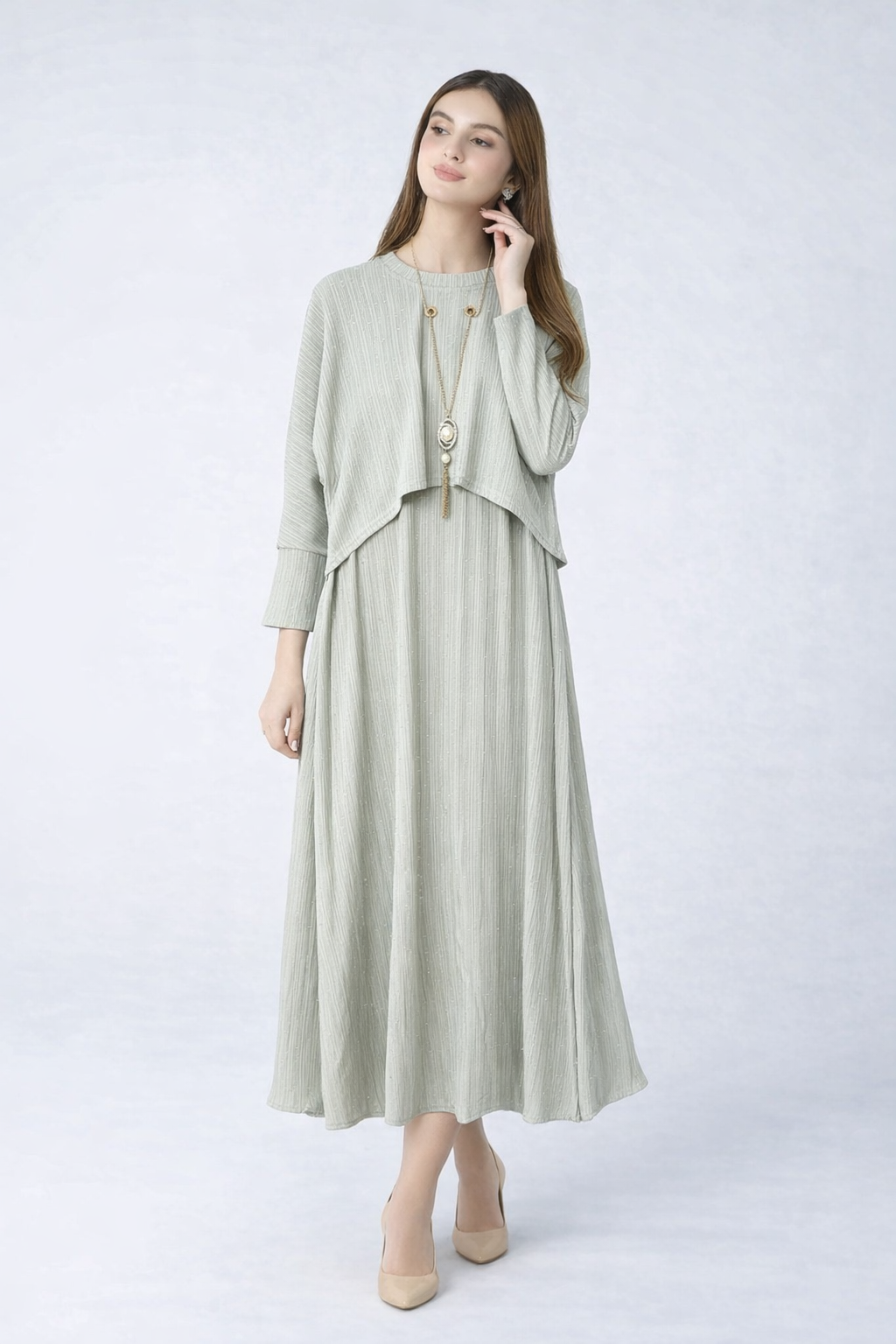 Pistachio Rhinestone Cape Frock