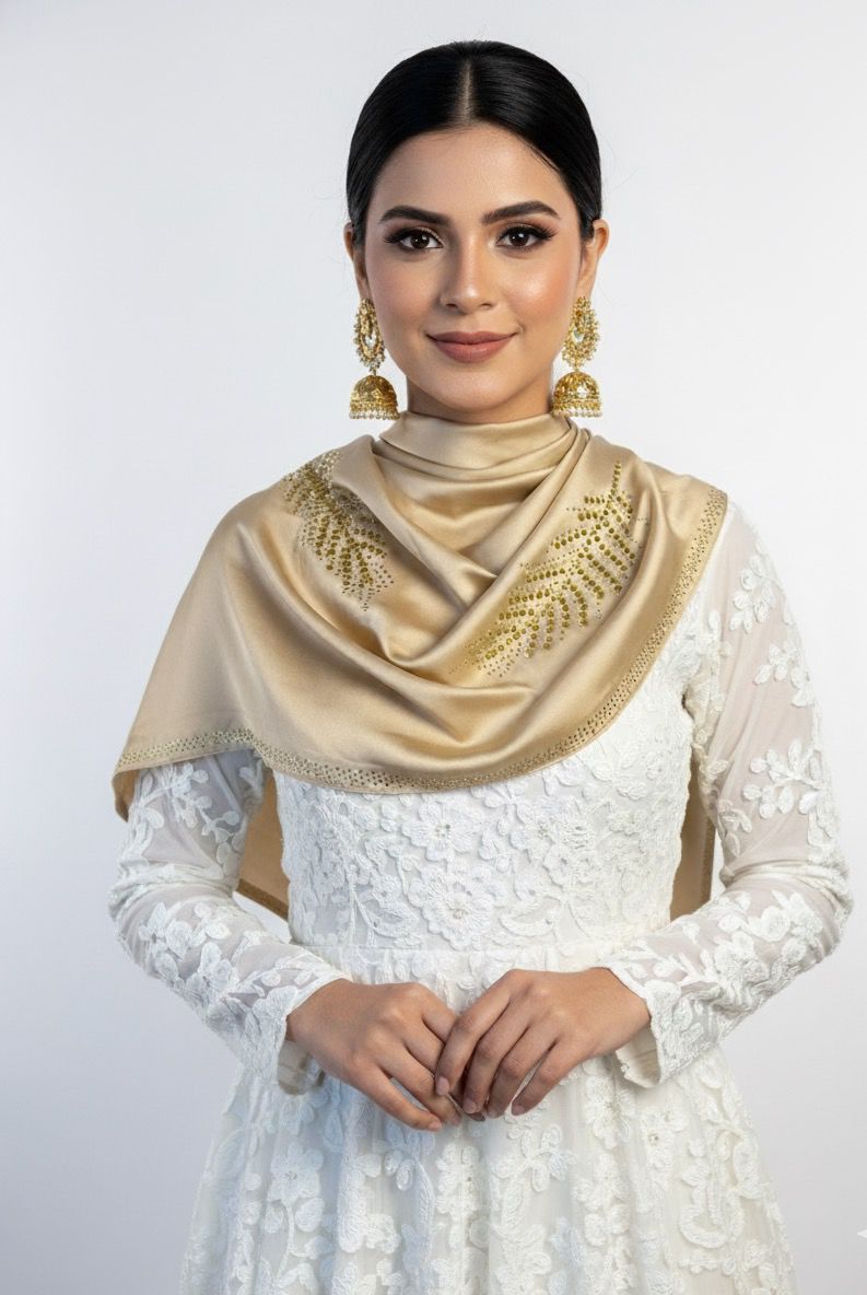 Leaf Studded Silk - Taupe