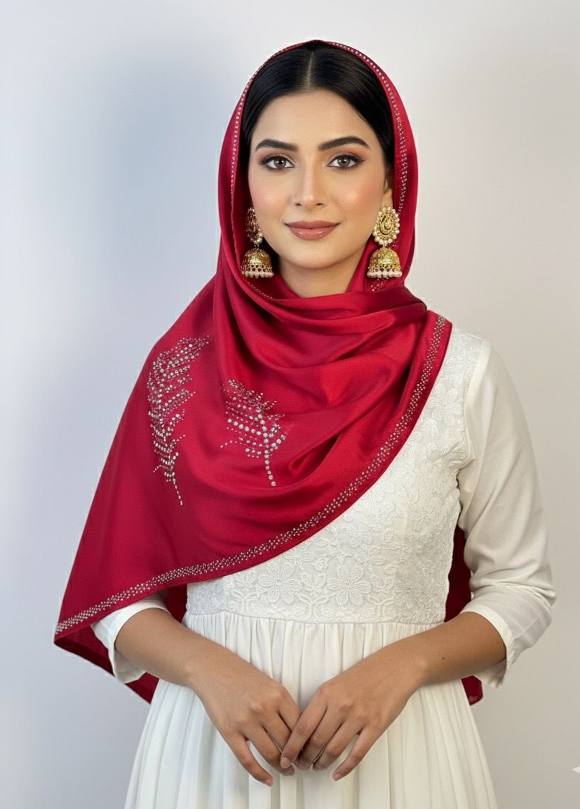 Leaf Studded Silk - Red