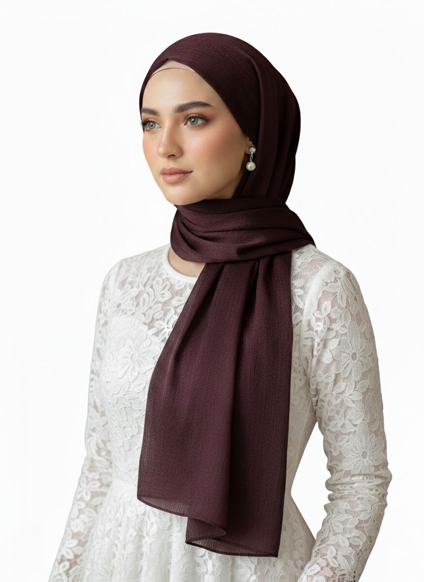 Crinkle Silk Hijab - Dark Burgundy
