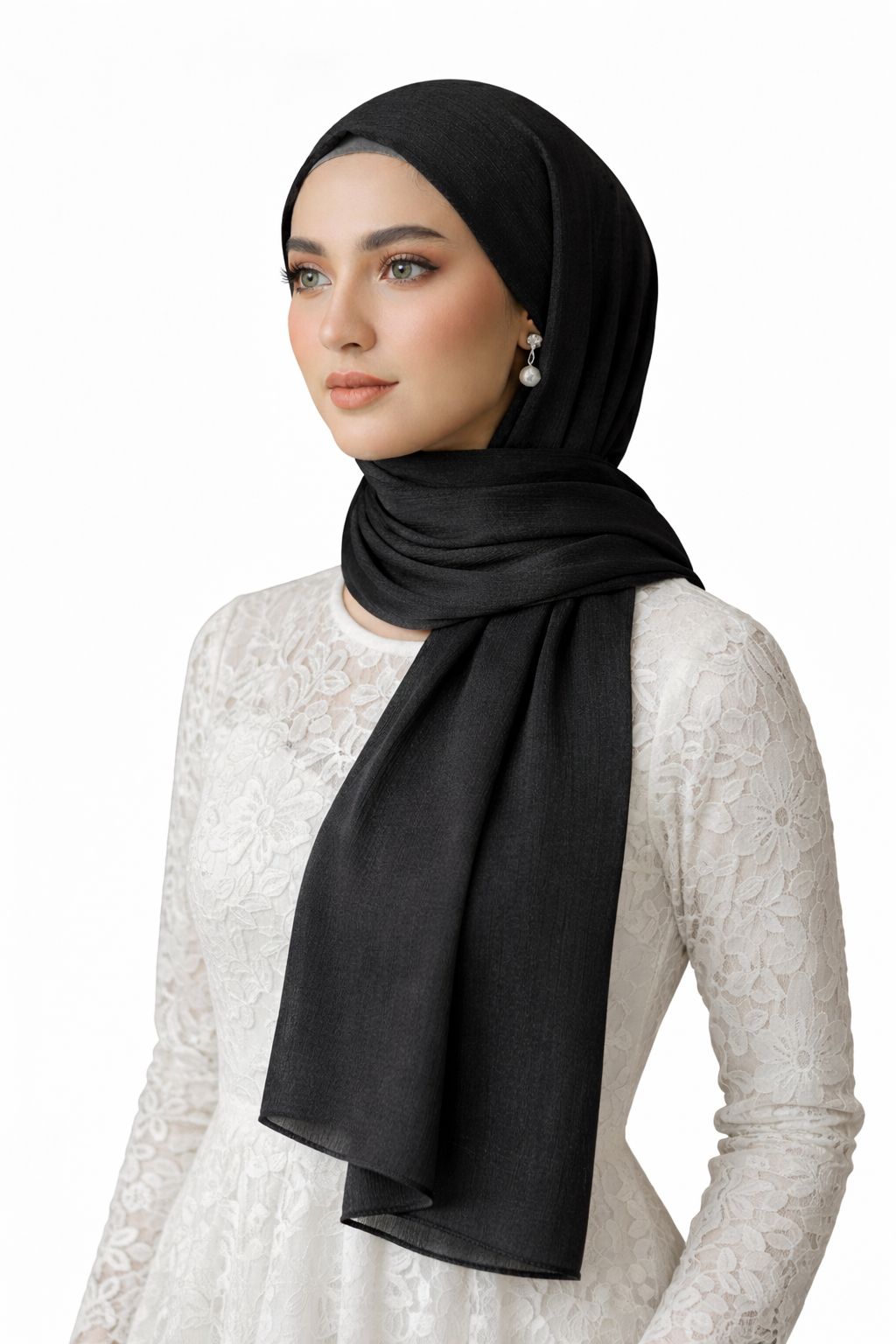 Crinke Silk Hijab - Black