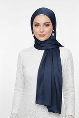 Crinkle Silk Hijab - Navy Blue