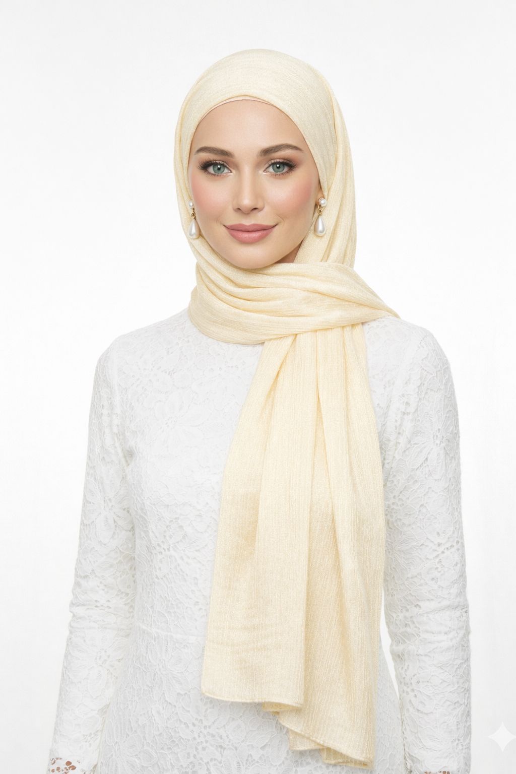 Crinkle Silk Hijab - off white/ beige