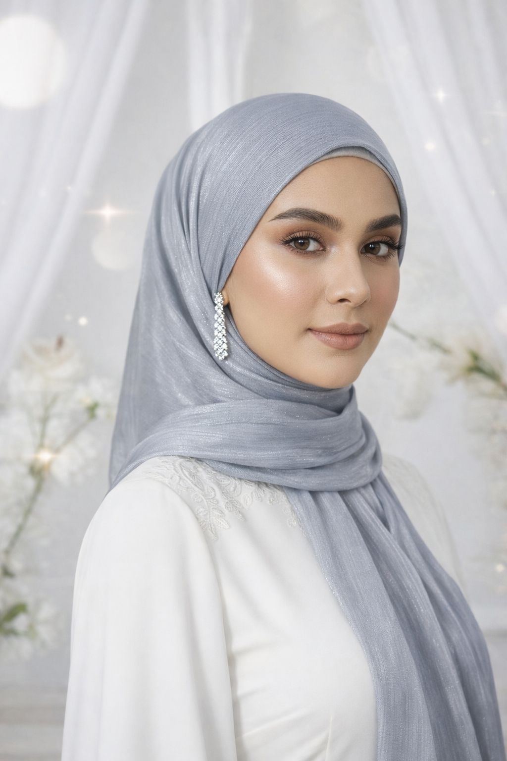 ORGANZA SHIMMER SILK HIJAB - Silverish denim