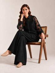 Black Embroidered Shirt with Inner