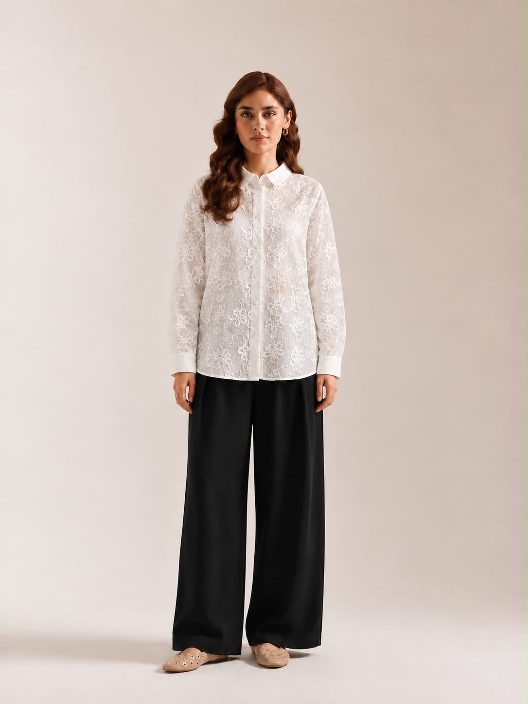 White Embriodered Shirt with inner